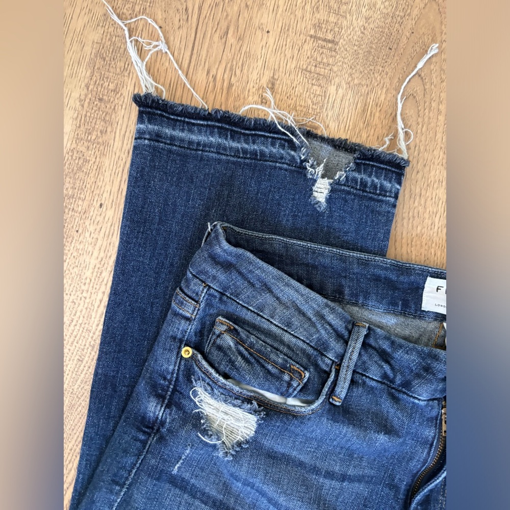 Frame Le Crop Mini boot jeans size 32 distressed at ankles EUC - Picture 4 of 11